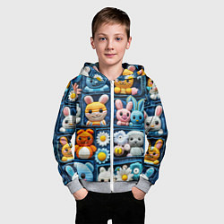 Толстовка на молнии детская Пэчворк с зайцами, цвет: 3D-меланж — фото 2