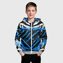 Толстовка на молнии детская Blue and white abstraction on a black background, цвет: 3D-меланж — фото 2