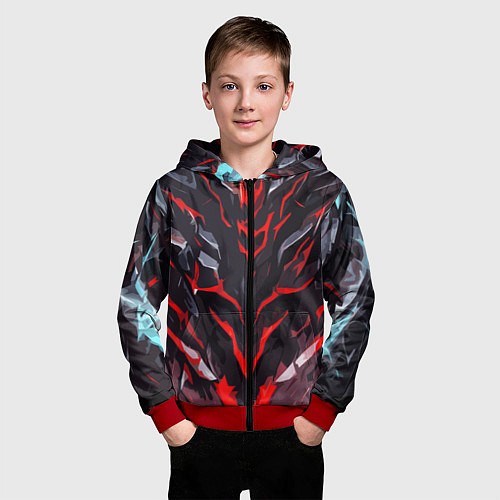 Детская толстовка на молнии Красные адские полосы на чёрном фоне / 3D-Красный – фото 3