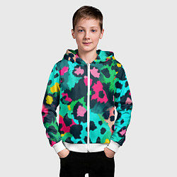 Толстовка на молнии детская Кислотный зеленый леопардовый камуфляж, цвет: 3D-белый — фото 2