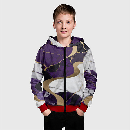 Детская толстовка на молнии Фиолетовый с белым и золотым / 3D-Красный – фото 3