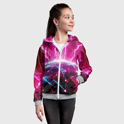 Детская толстовка на молнии Неоновые молнии ударяют в планету - нейроарт / 3D-Меланж – фото 4