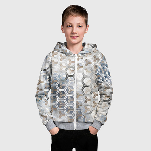 Детская толстовка на молнии Зеркальные соты с переливами света / 3D-Меланж – фото 3