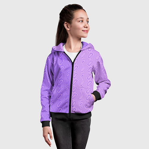 Детская толстовка на молнии Фиолетовые и розовые волны / 3D-Черный – фото 4