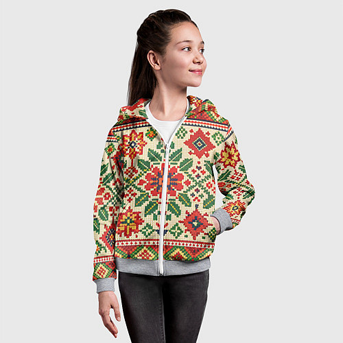 Детская толстовка на молнии Славянский узор и орнамент / 3D-Меланж – фото 4