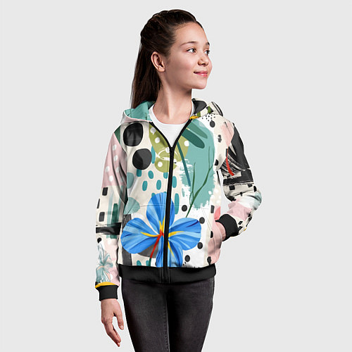 Детская толстовка на молнии Цветы горошек абстракция / 3D-Черный – фото 4