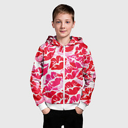Толстовка на молнии детская Девчачьи отпечатки красных губ - подарок любви, цвет: 3D-белый — фото 2