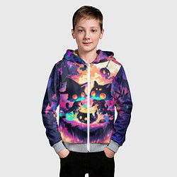 Толстовка на молнии детская 2 котика ведьмы, цвет: 3D-меланж — фото 2