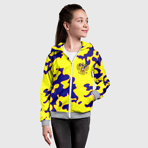 Детская толстовка на молнии Российская империя камуфляж желтый / 3D-Меланж – фото 4