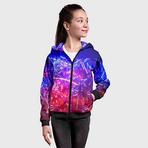 Детская толстовка на молнии Неоновая геометрическая абстракция / 3D-Черный – фото 4