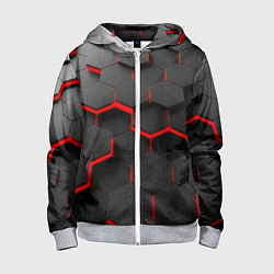 Толстовка на молнии детская Соты с красной подсветкой, цвет: 3D-меланж