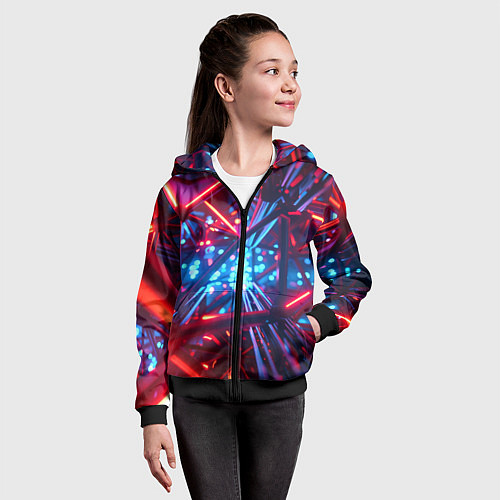 Детская толстовка на молнии Неоновые трубки / 3D-Черный – фото 4