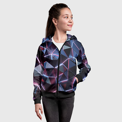 Детская толстовка на молнии Неоновые геометрические плиты / 3D-Черный – фото 4
