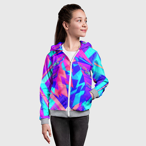 Детская толстовка на молнии Неоновая текстура грани / 3D-Меланж – фото 4