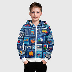 Толстовка на молнии детская Пиксельные символы на пэчворк, цвет: 3D-белый — фото 2