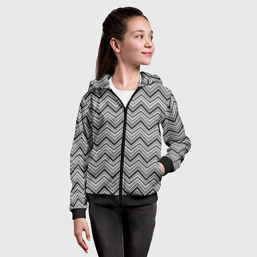 Детская толстовка на молнии Серо белый геометрический узор зигзаг / 3D-Черный – фото 4