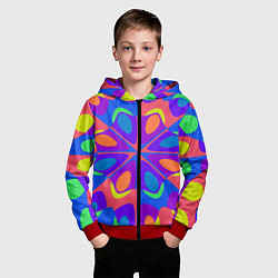 Толстовка на молнии детская Оптический узор красочная мозаика, цвет: 3D-красный — фото 2