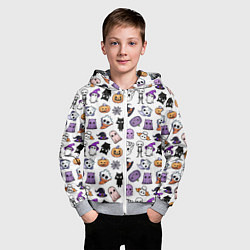 Толстовка на молнии детская Кавайный хэллоуин - призраки и черепа на белом фон, цвет: 3D-меланж — фото 2