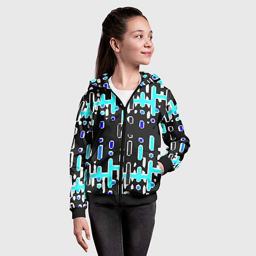 Детская толстовка на молнии Синие линии и точки на чёрном фоне / 3D-Черный – фото 4
