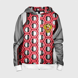 Толстовка на молнии детская Россия герб сетка метала, цвет: 3D-белый