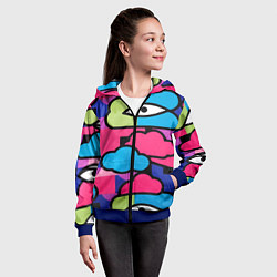 Толстовка на молнии детская Глаза облака абстракция, цвет: 3D-синий — фото 2