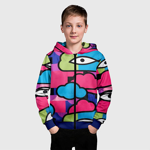 Детская толстовка на молнии Глаза облака абстракция / 3D-Синий – фото 3