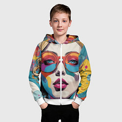 Толстовка на молнии детская Девушка в солнечных очках поп-арт, цвет: 3D-белый — фото 2