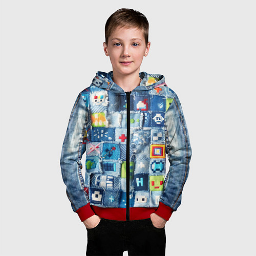 Детская толстовка на молнии Minecraft значки на пэчворк / 3D-Красный – фото 3