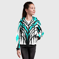 Толстовка на молнии детская Агрессивные чёрно-голубые полосы на белом фоне, цвет: 3D-черный — фото 2