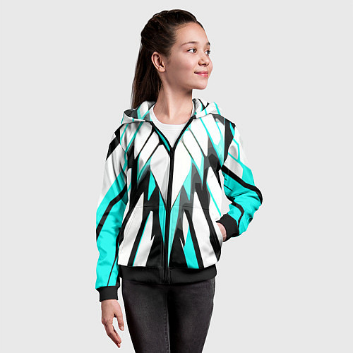 Детская толстовка на молнии Агрессивные чёрно-голубые полосы на белом фоне / 3D-Черный – фото 4