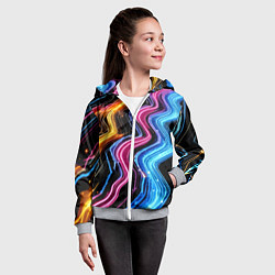 Толстовка на молнии детская Неоновые полосы - нейроарт, цвет: 3D-меланж — фото 2