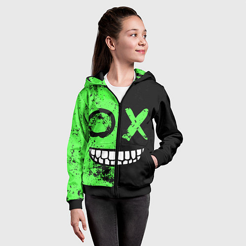 Детская толстовка на молнии Кислотный злобный смайлик / 3D-Черный – фото 4