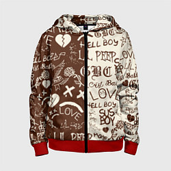 Толстовка на молнии детская Lil peep retro pattern, цвет: 3D-красный