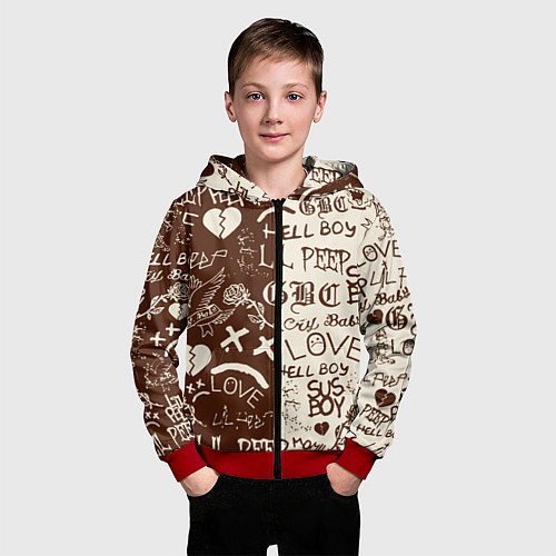 Детская толстовка на молнии Lil peep retro pattern / 3D-Красный – фото 3