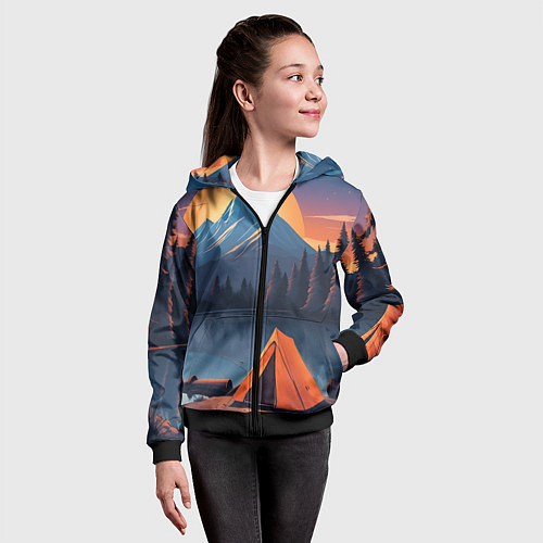 Детская толстовка на молнии Палатка на берегу озера / 3D-Черный – фото 4