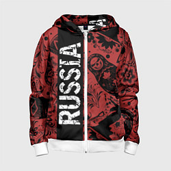 Детская толстовка на молнии Россия на фоне матрёшек балалайки и славянских узо