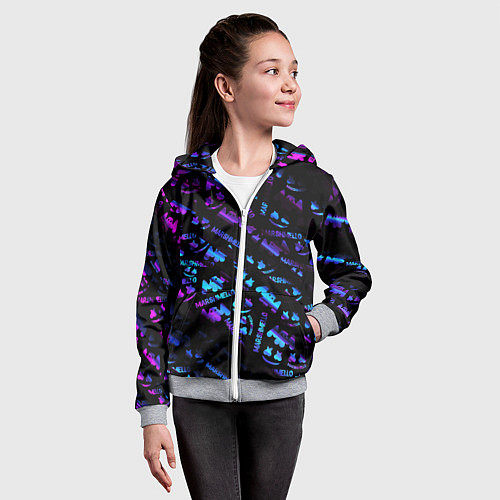 Детская толстовка на молнии Marshmello neon club / 3D-Меланж – фото 4