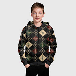 Толстовка на молнии детская Паттерн из снежинок на темном фоне, цвет: 3D-черный — фото 2