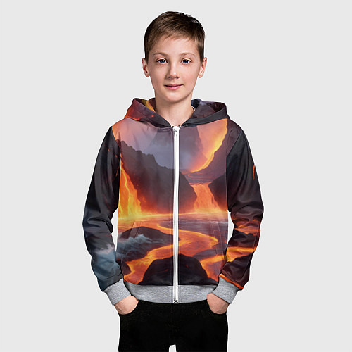 Детская толстовка на молнии Текущая лава / 3D-Меланж – фото 3