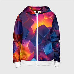 Толстовка на молнии детская Неоновая геометрическая текстура, цвет: 3D-белый