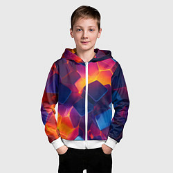 Толстовка на молнии детская Неоновая геометрическая текстура, цвет: 3D-белый — фото 2