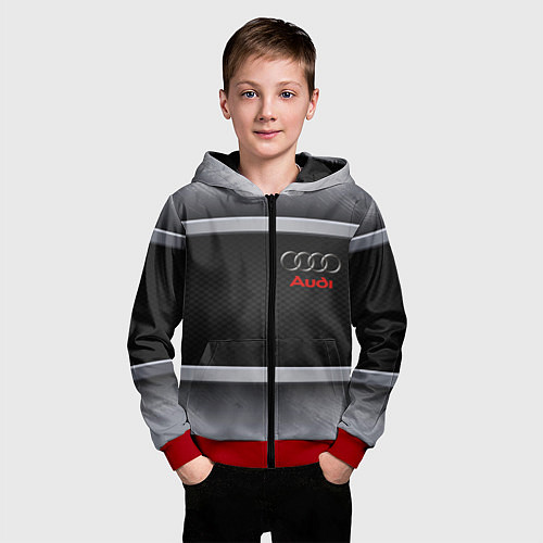 Детская толстовка на молнии Audi metal texture / 3D-Красный – фото 3