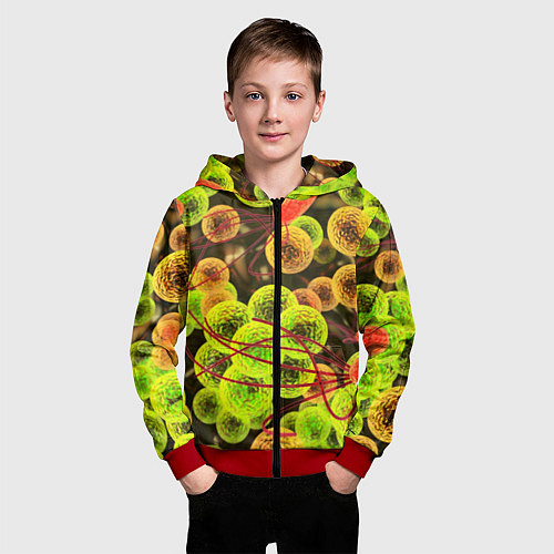 Детская толстовка на молнии Вирусы текстура / 3D-Красный – фото 3