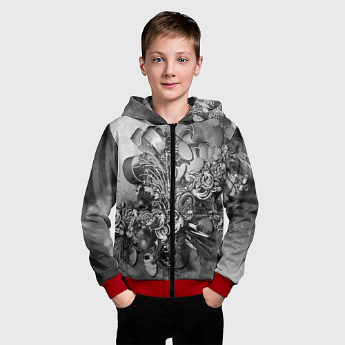 Детская толстовка на молнии Абстракция оптический узор / 3D-Красный – фото 3