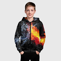 Толстовка на молнии детская Столкновения огня и воды, цвет: 3D-черный — фото 2