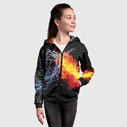 Толстовка на молнии детская Столкновения огня и воды, цвет: 3D-черный — фото 2