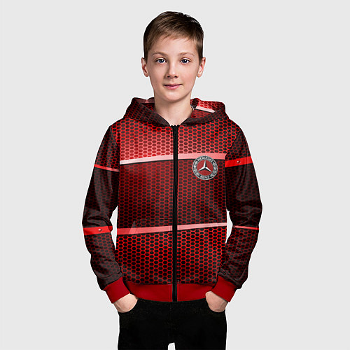 Детская толстовка на молнии BMW metal texture / 3D-Красный – фото 3