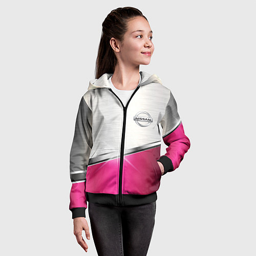 Детская толстовка на молнии Nissan auto metal / 3D-Черный – фото 4