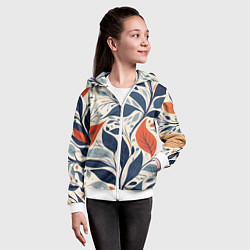 Толстовка на молнии детская Искусство листья абстракция, цвет: 3D-белый — фото 2