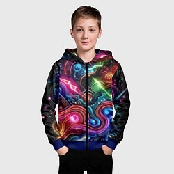 Толстовка на молнии детская Красочная неоновая абстракция - нейроарт, цвет: 3D-синий — фото 2